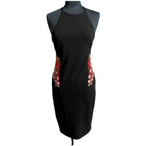 Bisou Bisou Body Con Little Black Dress with Roses Detail Size 12